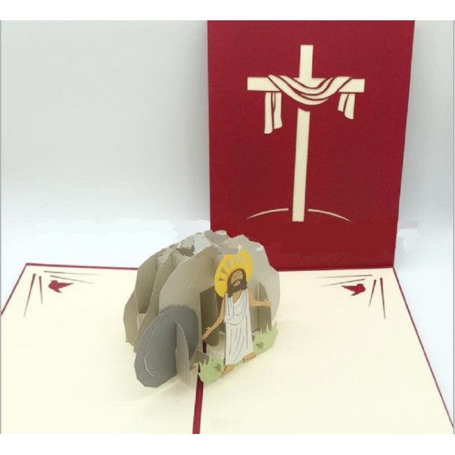 Handmade 3d Pop Up Popup Greeting Card Jesus Is Risen Easter Card, Birthday, Baby Birth Christening Baptism, Christmas, Housewarming Card, Origami Kirigami Paper Craft Art Gift